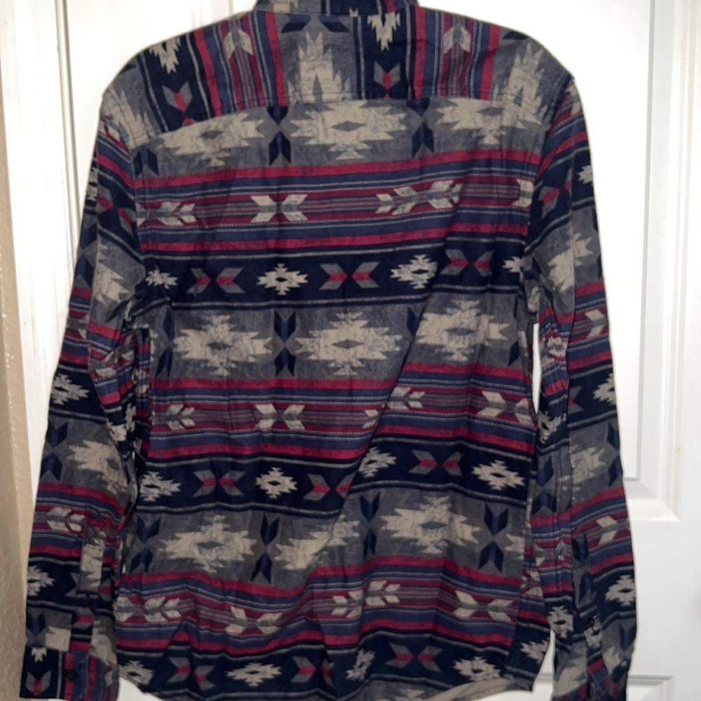 Aeo Gray/Navy Pattern Button Down - image 7